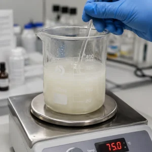 btms-cationic-emulsifier-hot-process-emulsification-75c-beaker-formulation Behentrimonium Methosulfate (BTMS-50 / BTMS-25) CAS 81646-13-1