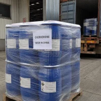 Stretch-wrapped pallet of chlorhexidine digluconate drums, made in China, GHS labelled, loading into container for export, SDS available