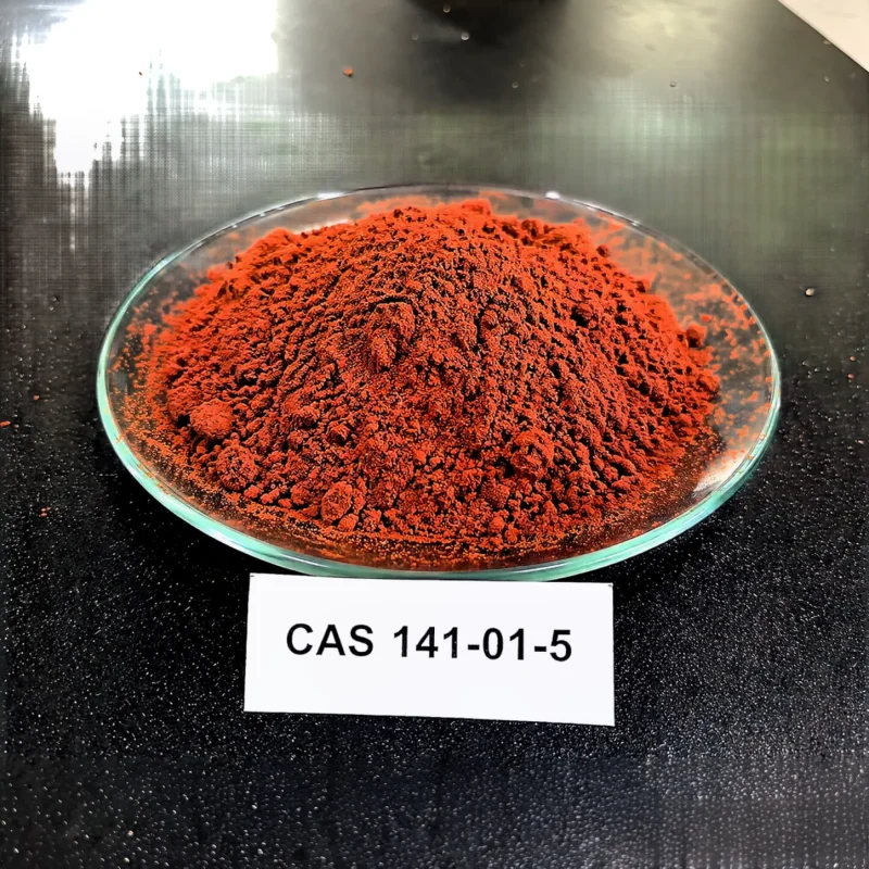 ferrous-fumarate-cas-141-01-5-reddish-brown-powder-organic-iron-salt Ferrous fumarate CAS 141-01-5 reddish-brown powder on watch glass, organic iron salt, 98% iron fortificant appearance