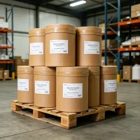 magnesium-gluconate-cas-3632-91-5-fiber-drum-pallet-bulk-warehouse-stock Magnesium gluconate CAS 3632-91-5 fiber drums palletized in warehouse, bulk food and pharmaceutical grade magnesium supplement stock