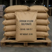 Sodium xylene sulfonate CAS 1300-72-7 in 25kg kraft paper bags on pallet, bulk hydrotrope stock for detergent formulation