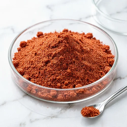 Close-up shot of reddish-orange Acid Orange CAS 61968-66-9 fine powder in a glass dish, showcasing its pure particle quality and strong coloring strength for the textile dyeing industry.