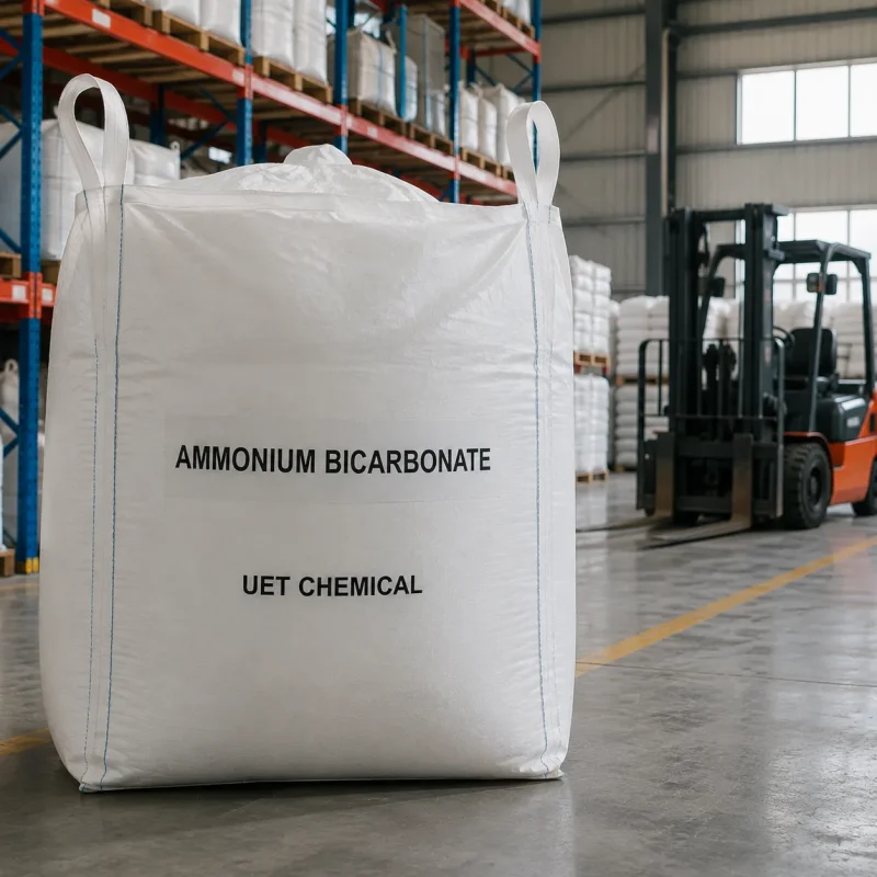 ammonium-bicarbonate-fibc-ton-bag-bulk-packaging-cas-1066-33-7 Bulk FIBC ton bag of ammonium bicarbonate CAS 1066-33-7 with lifting loops in UET Chemical warehouse