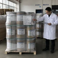 bulk-gaba-powder-25kg-drums-pallet-quality-inspection-cas-56-12-2 QC inspector at GABA gamma-aminobutyric acid powder manufacturer checking palletized 25kg drums CAS 56-12-2 for export