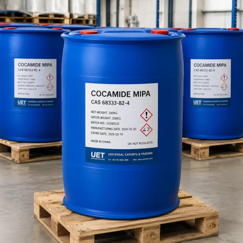 200kg blue HDPE drum packaging of Cocamide MIPA CAS 68333-82-4 on wooden pallets in warehouse