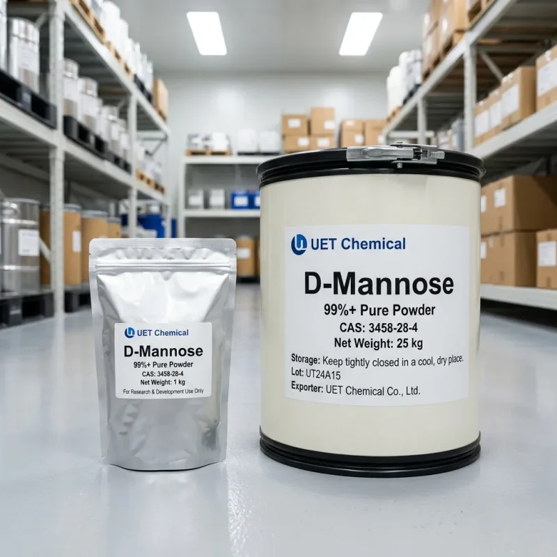 d-mannose-cas-3458-28-4-25kg-drum-1kg-bag 1kg sample bag and 25kg fiber drum of UET Chemical D-Mannose 99% pure powder CAS 3458-28-4