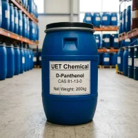 d-panthenol-cas-81-13-0-200kg-blue-plastic-drum D-Panthenol (CAS 81-13-0) packed in 200kg blue plastic drums in stock at UET Chemical warehouse