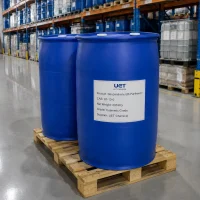 d-panthenol-cas-81-13-0-200kg-cosmetic-grade-drums Two 200 kg blue drums of cosmetic-grade D-Panthenol (Dexpanthenol, CAS 81-13-0) on a pallet in UET Chemical warehouse