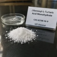 dibenzoyl-l-tartaric-acid-monohydrate-powder-sample-lab White crystalline powder sample of Dibenzoyl-L-Tartaric Acid Monohydrate (CAS 62708-56-9) in petri dish with branded label, displayed on lab table for quality inspection
