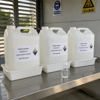 Diethyl Sulfate CAS 64-67-5 stored in sealed HDPE chemical jerry cans with secondary containment trays for industrial chemical supply.