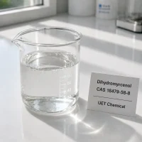 dihydromyrcenol-cas-18479-58-8-colorless-liquid-sample Colorless liquid Dihydromyrcenol CAS 18479-58-8 sample in glass beaker, fragrance grade raw material