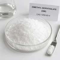 dimethyl-isophthalate-dmi-cas-1459-93-4-white-crystals High-purity white crystalline Dimethyl Isophthalate (DMI) CAS 1459-93-4 flakes in glass dish with spatula and label card