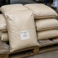 dimethyl-terephthalate-dmt-cas-120-61-6-25kg-bags-pallet 25kg bags of Dimethyl Terephthalate DMT CAS 120-61-6 stacked on stretch-wrapped wooden pallet in warehouse