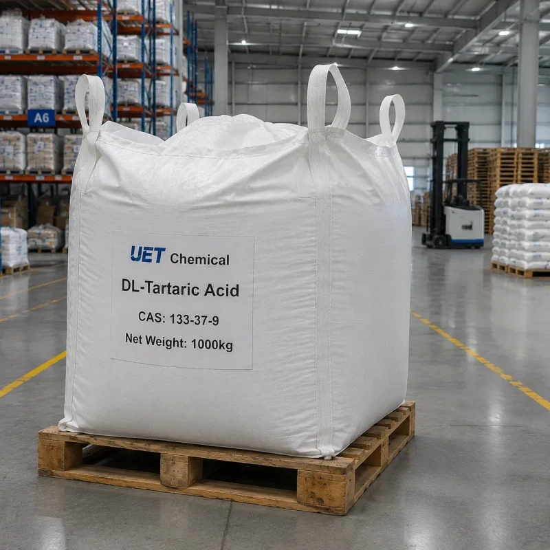 dl-tartaric-acid-1000kg-ton-bag-fibc-pallet-cas-133-37-9 1000kg FIBC ton bag of DL-tartaric acid CAS 133-37-9 with lifting loops on wooden pallet in UET Chemical warehouse