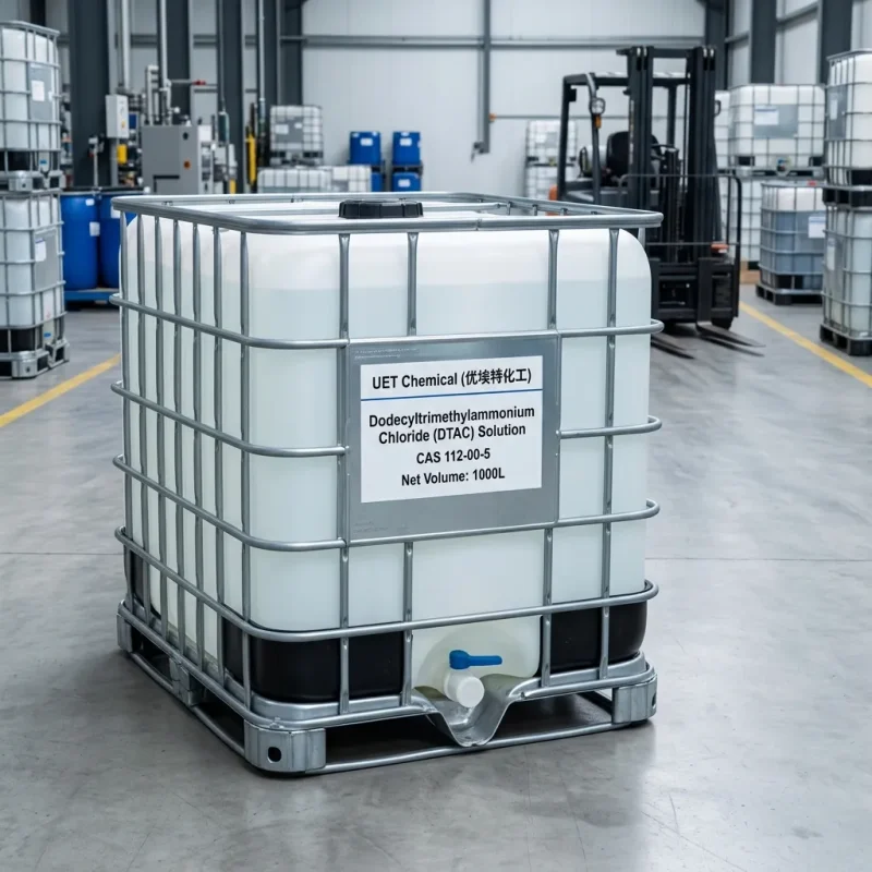 dodecyltrimethylammonium-chloride-dtac-solution-1000l-ibc-tote 1000L IBC tote tank of Dodecyltrimethylammonium Chloride (DTAC) Solution CAS 112-00-5 in UET Chemical factory