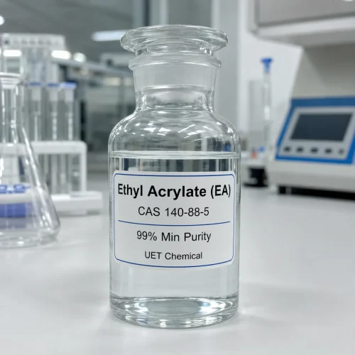ethyl-acrylate-cas-140-88-5-clear-liquid-sample Ethyl Acrylate (EA) CAS 140-88-5 colorless transparent liquid sample, 99% min purity, UET Chemical laboratory