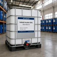 Isobutyl Acrylate (IBA) CAS 106-63-8 packed in 1000L IBC tote with UET Chemical label, chemical warehouse