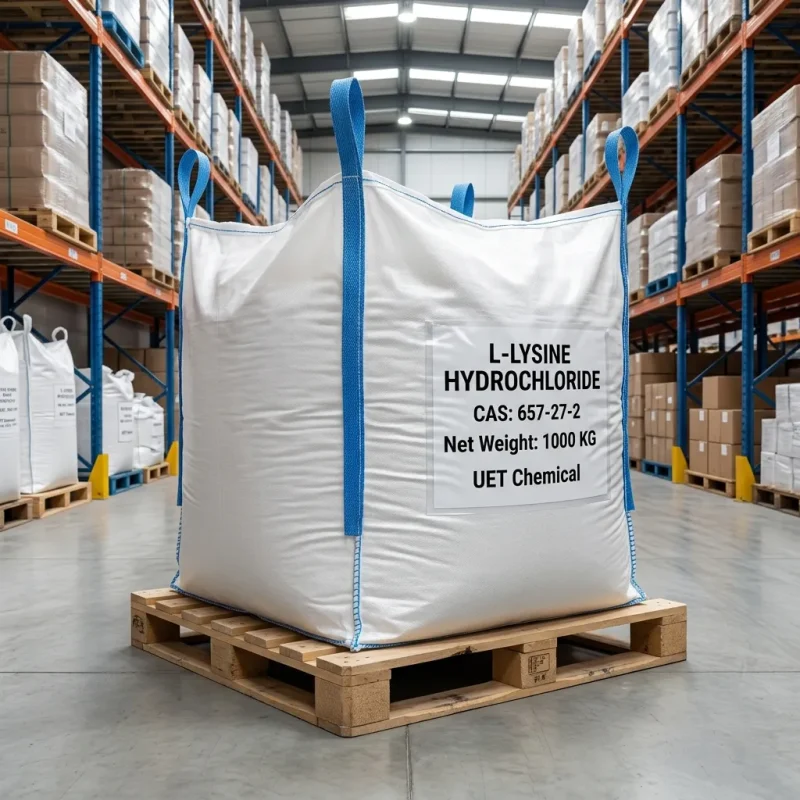 l-lysine-hydrochloride-cas-657-27-2-1000kg-fibc-ton-bag 1000kg FIBC ton bag of L-Lysine Hydrochloride (CAS 657-27-2) on pallet in UET Chemical warehouse