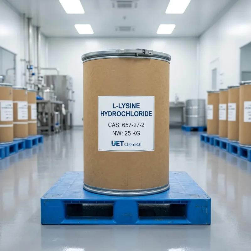 l-lysine-hydrochloride-cas-657-27-2-25kg-fiber-drum L-Lysine Hydrochloride (CAS 657-27-2) 25kg fiber drum in UET Chemical clean production facility