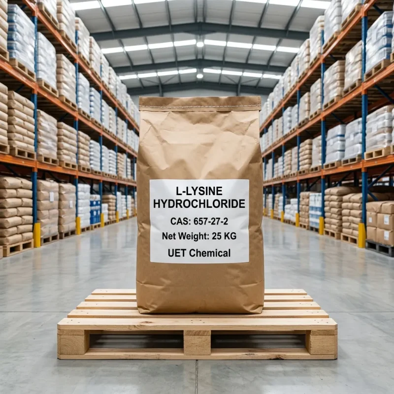 l-lysine-hydrochloride-cas-657-27-2-25kg-kraft-paper-bag L-Lysine Hydrochloride (CAS 657-27-2) 25kg kraft paper bag on pallet in UET Chemical warehouse