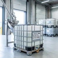l-tartrate-cas-36687-82-8-1000kg-ibc-tote-packaging L-Tartrate (CAS 36687-82-8) 1000kg IBC tote bulk packaging at UET Chemical factory filling station
