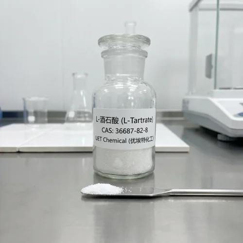 High-purity L-Tartrate (CAS 36687-82-8) white crystalline powder sample from manufacturer UET Chemical