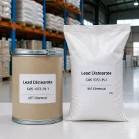 lead-distearate-25kg-bag-and-drum-options Comparison of Lead Distearate packaging options including a 25kg woven bag and a fiber drum, manufactured by UET Chemical.