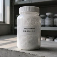 White crystalline lead(II) bromide (PbBr2) powder CAS 10031-22-8 in plastic sample bottle by UET Chemical
