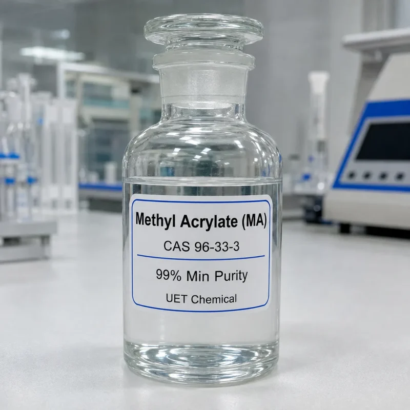 methyl-acrylate-cas-96-33-3-clear-liquid-sample Methyl Acrylate (MA) CAS 96-33-3 colorless transparent liquid sample, 99% min purity, UET Chemical laboratory