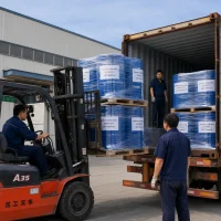 methyl-acrylate-cas-96-33-3-container-loading-shipment UET Chemical forklift loading palletized Methyl Acrylate (MA) CAS 96-33-3 drums into shipping container for export