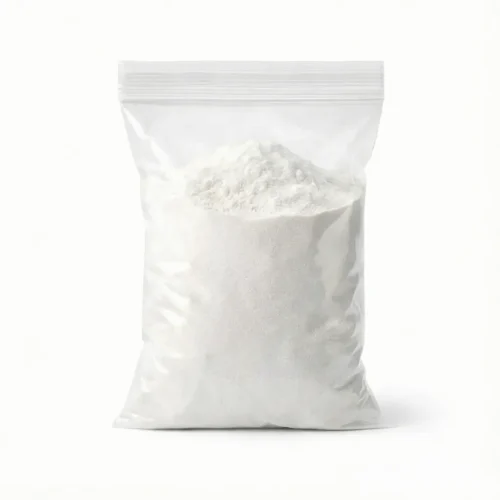 paracetamol-cas-103-90-2-pure-white-powder-sample-bag Pure white fine Paracetamol CAS 103-90-2 powder in a sealed transparent plastic bag, showcasing its excellent crystalline texture and high physical purity as an API raw material.