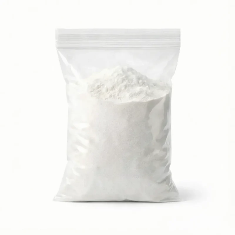 paracetamol-cas-103-90-2-pure-white-powder-sample-bag Pure white fine Paracetamol CAS 103-90-2 powder in a sealed transparent plastic bag, showcasing its excellent crystalline texture and high physical purity as an API raw material.