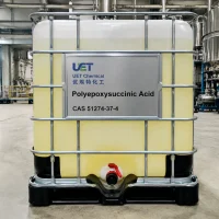 polyepoxysuccinic-acid-pesa-cas-51274-37-4-ibc-tote IBC tote of Polyepoxysuccinic Acid (PESA) CAS 51274-37-4 filled with pale yellow liquid in UET Chemical factory