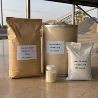 rare-earth-nitrate-cas-68412-17-9-powder-packaging-sample Rare Earth Nitrate CAS 68412-17-9 powder displayed with 25kg bags, metal drum packaging and laboratory sample container for industrial chemical supply.
