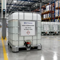 sodium-2-ethylhexyl-sulfate-1000kg-ibc-tote-cas-126-92-1 1000kg IBC tote of sodium 2-ethylhexyl sulfate liquid CAS 126-92-1 with discharge valve in UET Chemical warehouse