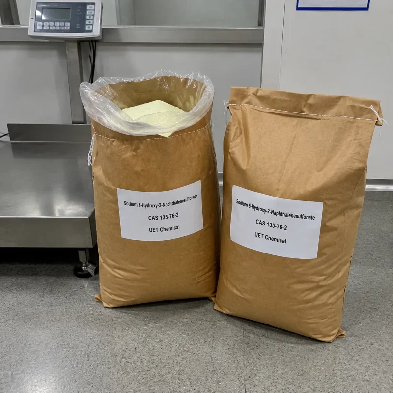 sodium-6-hydroxy-2-naphthalenesulfonate-cas-135-76-2-paper-bag-packaging Sodium 6-Hydroxy-2-Naphthalenesulfonate CAS 135-76-2 packed in kraft paper bags with inner liner for industrial chemical supply
