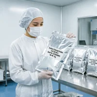 sodium-deoxycholate-cas-302-95-4-cleanroom-1kg-aluminum-foil-bag Strict cleanroom packaging of Sodium Deoxycholate CAS 302-95-4 in a 1kg sealed aluminum foil bag, showing specific batch number and ensuring high purity for pharmaceutical and biotech applications.