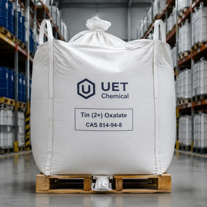 tin-ii-oxalate-stannous-oxalate-ton-bag-fibc-cas-814-94-8 Bulk FIBC ton bag of tin(II) oxalate stannous oxalate CAS 814-94-8 with lifting loops on pallet in UET warehouse