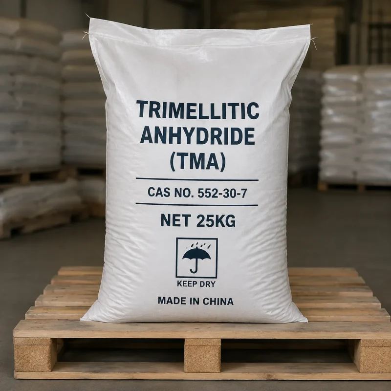 trimellitic-anhydride-tma-cas-552-30-7-25kg-bag-packaging 25kg PP woven bag of Trimellitic Anhydride (TMA) CAS 552-30-7 with keep-dry icon on wooden pallet, Made in China