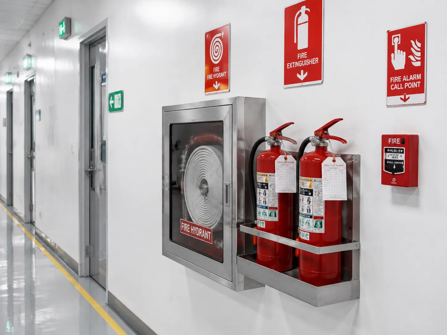 Regularly inspected fire extinguishers, hydrant and alarm call point at UET Chemical plant