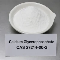 white-calcium-glycerophosphate-powder-cas-27214-00-2 White calcium glycerophosphate powder CAS 27214-00-2, mineral calcium supplement ingredient, in ceramic dish with label card