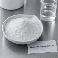 white-citicoline-sodium-cdp-choline-powder-cas-33818-15-4 White crystalline citicoline sodium CDP-choline powder CAS 33818-15-4 in ceramic dish with product label card