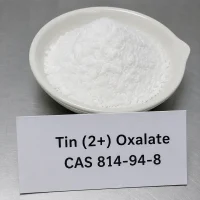 white-stannous-oxalate-tin-ii-oxalate-powder-cas-814-94-8 White crystalline stannous oxalate tin(II) oxalate powder CAS 814-94-8 in ceramic dish with product label card